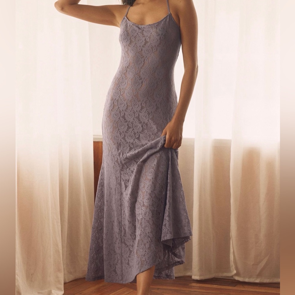 Anthropologie Lavender Lace Maxi Dress